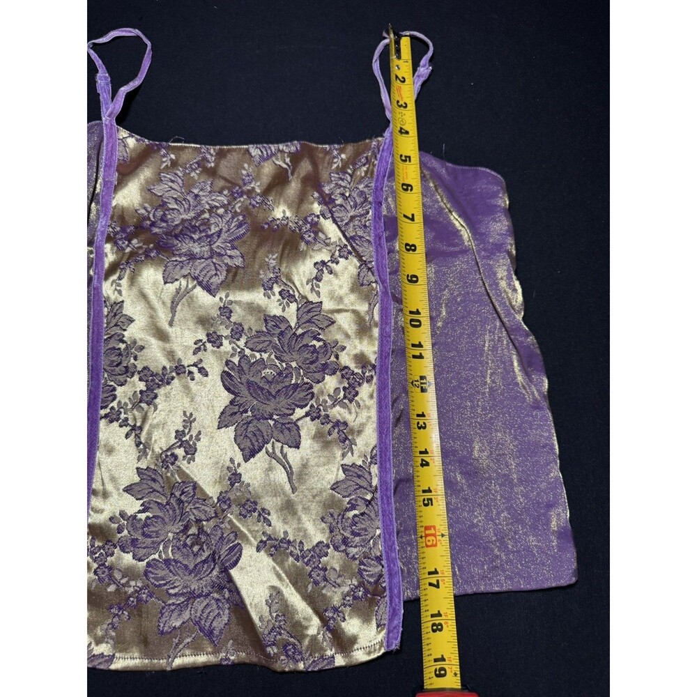 Vintage Amelia's Pajama Set Purple Gold Metallic Satin Floral Brocade Cami M/L - Picture 6 of 11